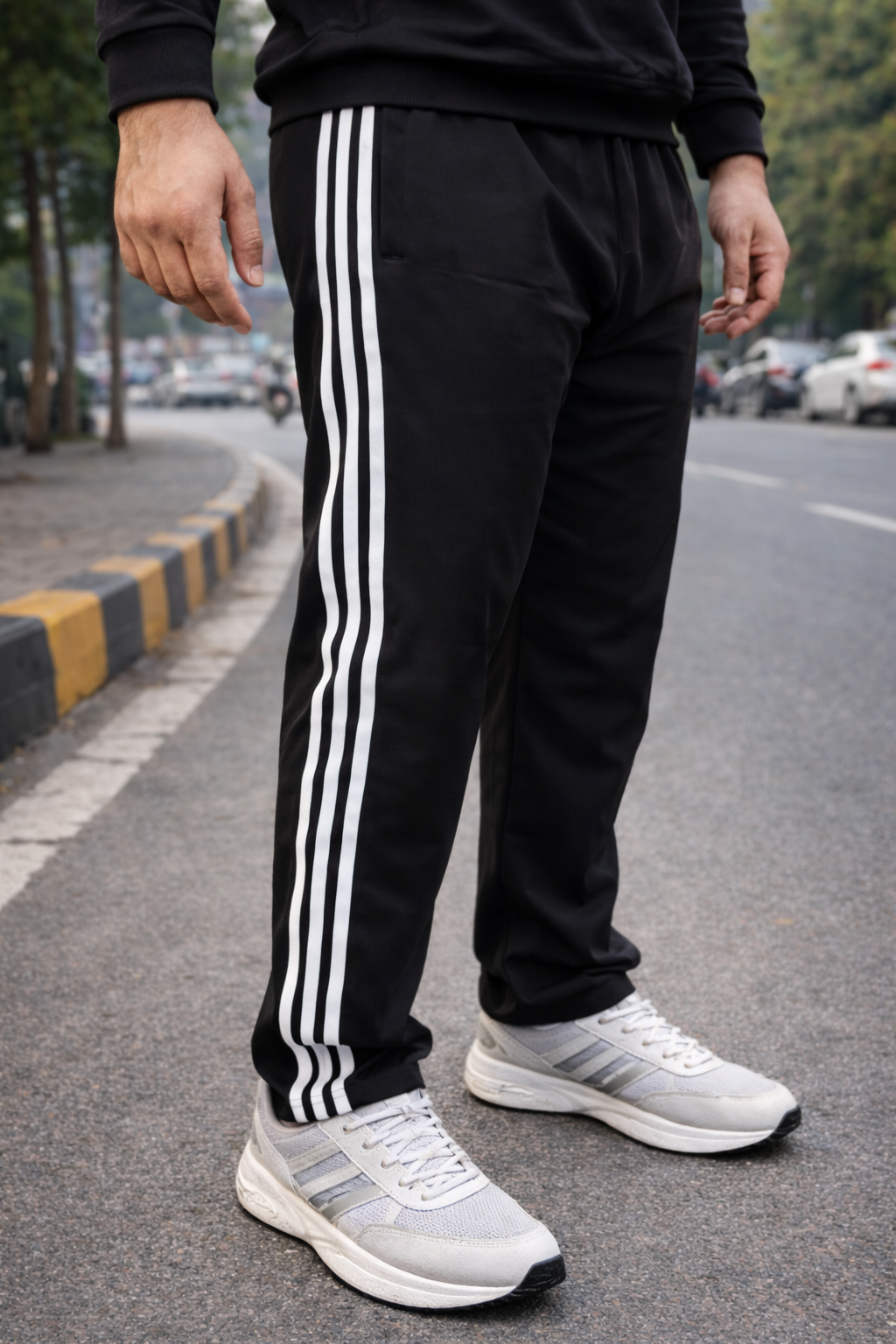 Men’s Black Sports Track Pants with Side Stripes
