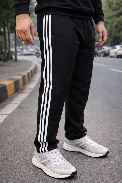 Men’s Black Sports Track Pants with Side Stripes