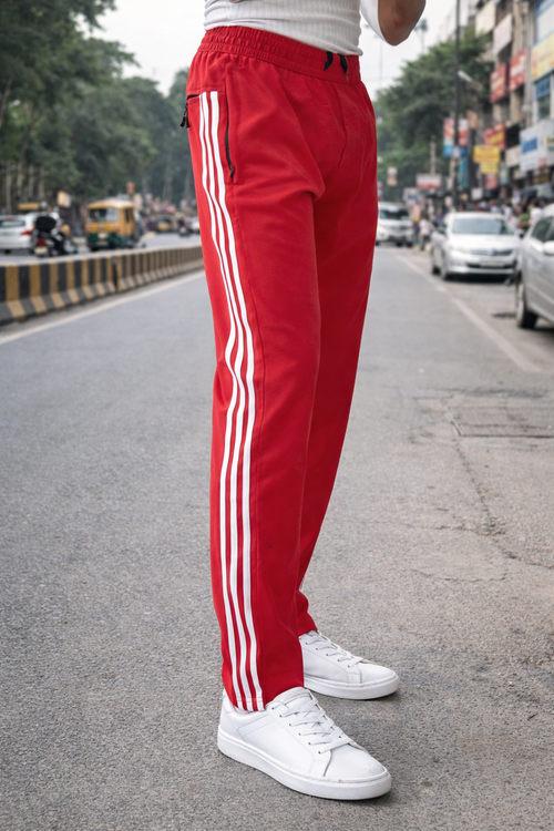 Men’s Red Sports Track Pants with Side Stripes