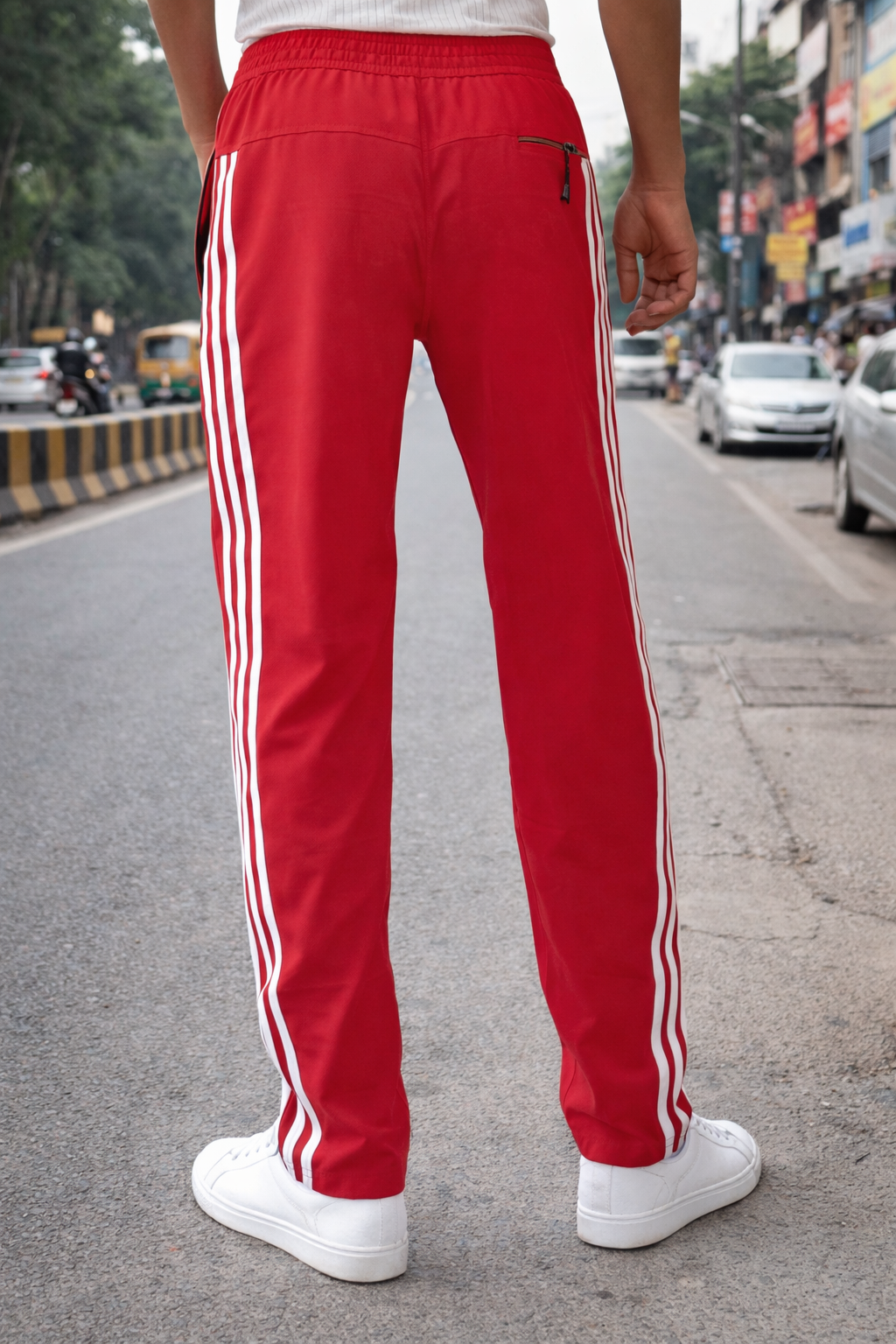 Men’s Red Sports Track Pants with Side Stripes