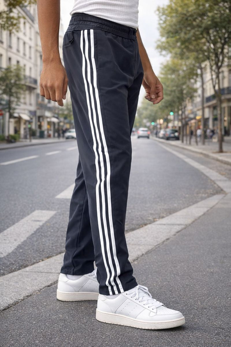 Men’s Light Black Sports Track Pants with Side Stripes