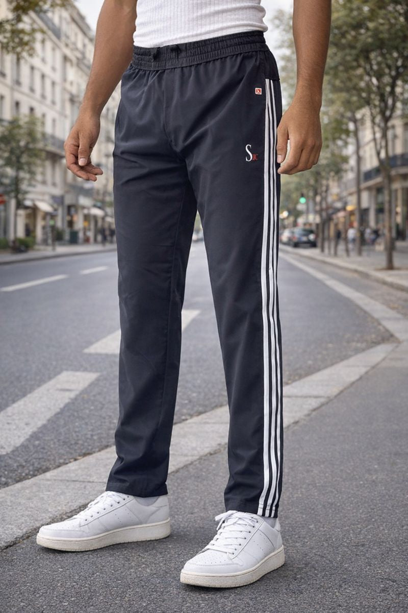 Men’s Light Black Sports Track Pants with Side Stripes