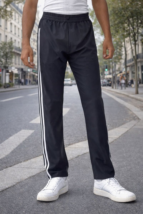Men’s Light Black Sports Track Pants with Side Stripes
