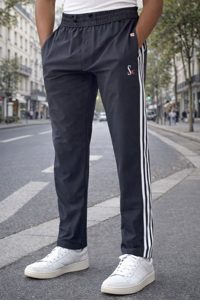 Men’s Light Black Sports Track Pants with Side Stripes
